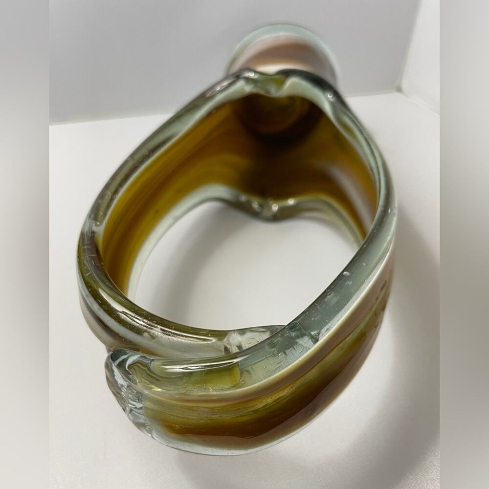 Hand Blown Stretch Art Glass‎ Basket Vase MCM Amber Brown 11" - Picture 3 of 11
